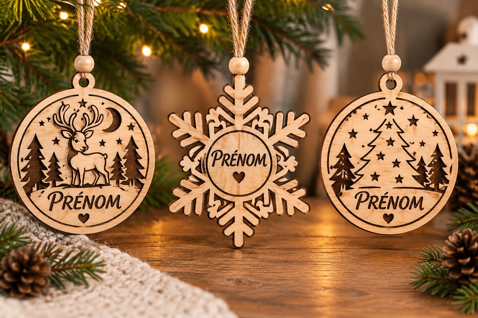 Décorations de Noël en bois personnalisées